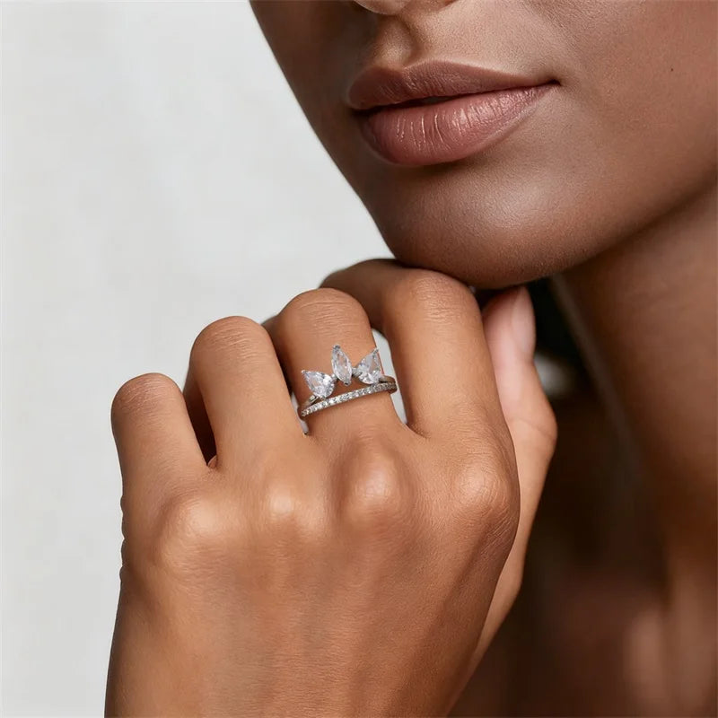 Original 925 Sterling Silver Minimalist Ring Sparkling Cubic Zirconia Ring Jewelry.