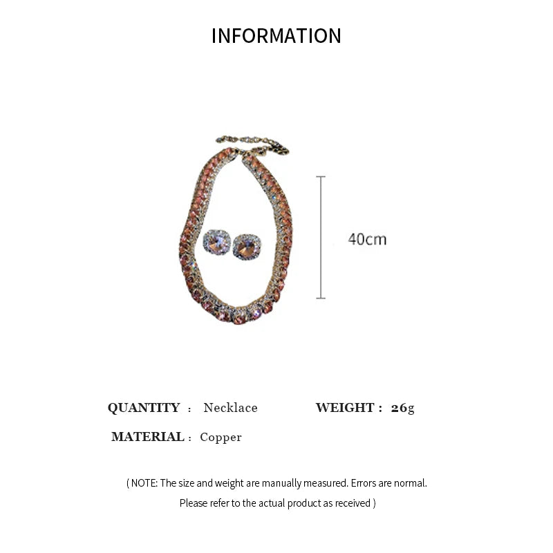 Luxury Rhinestone Necklace Stud Earrings, Crystal  Necklaces Ladies Fashion Jewellery Set.