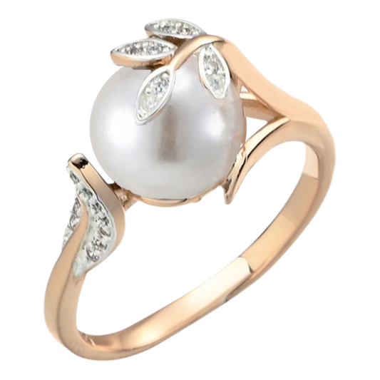Pearl Women's Ring 585 Rose Gold Color Luxury Wedding Zircon jewellery.
