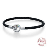 925 Sterling Silver Drop Rubber Bracelet Love Butterfly Clover Bracelet Original Charm Beads Jewellery.