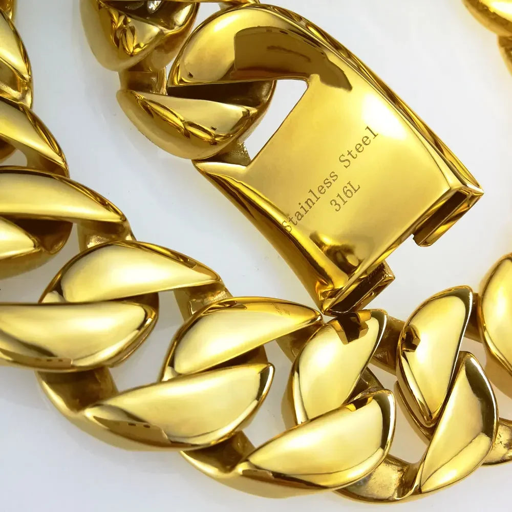 316L Stainless Steel All Polished 31mm Width Very Heavy  Necklace.
