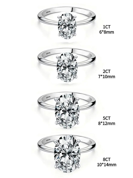 925 Sterling Silver Shiny 1-8CT Zircon Oval Stone Ring For Women Luxury High Quality Fine Jewellery.