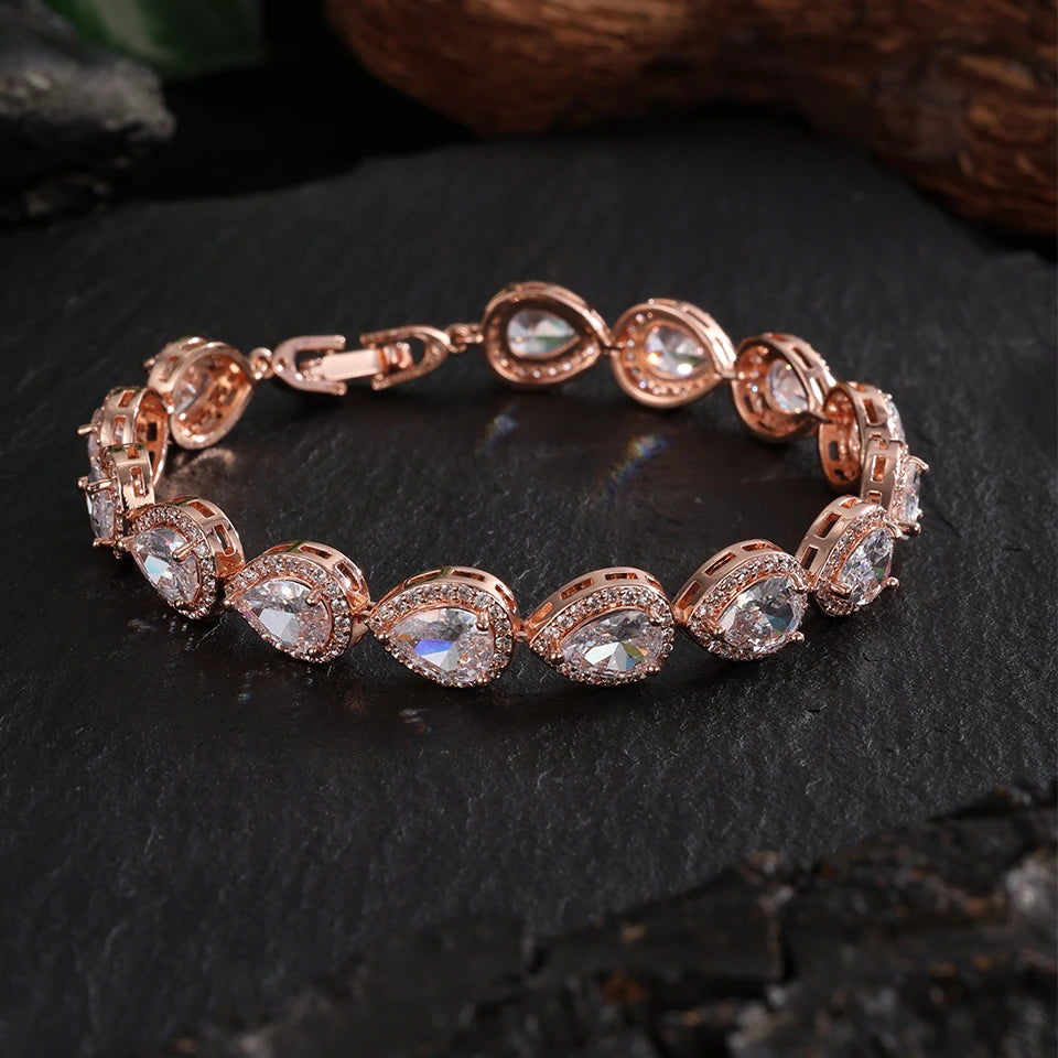 Luxury Geometric Water Drop Zirconia Bracelets for Elegant Women Full Crystal Charm Bracelet Jewellery.