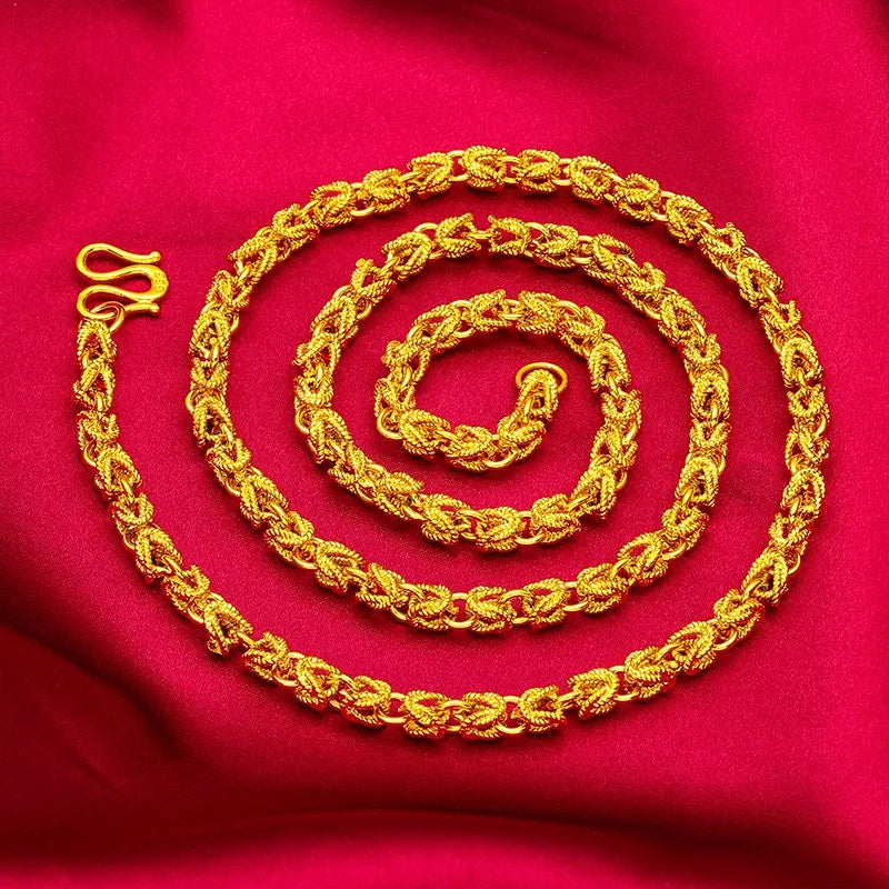 24K real gold hollowed out men's necklace, men's  cylindrical necklace, light pearl gold jewellery.