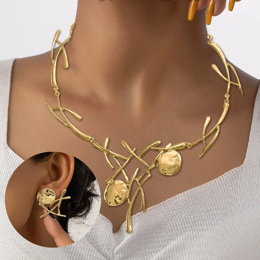 jewellery Set Gold Silver Color, Geometric Exaggerated Style Niche Design Jewellery.