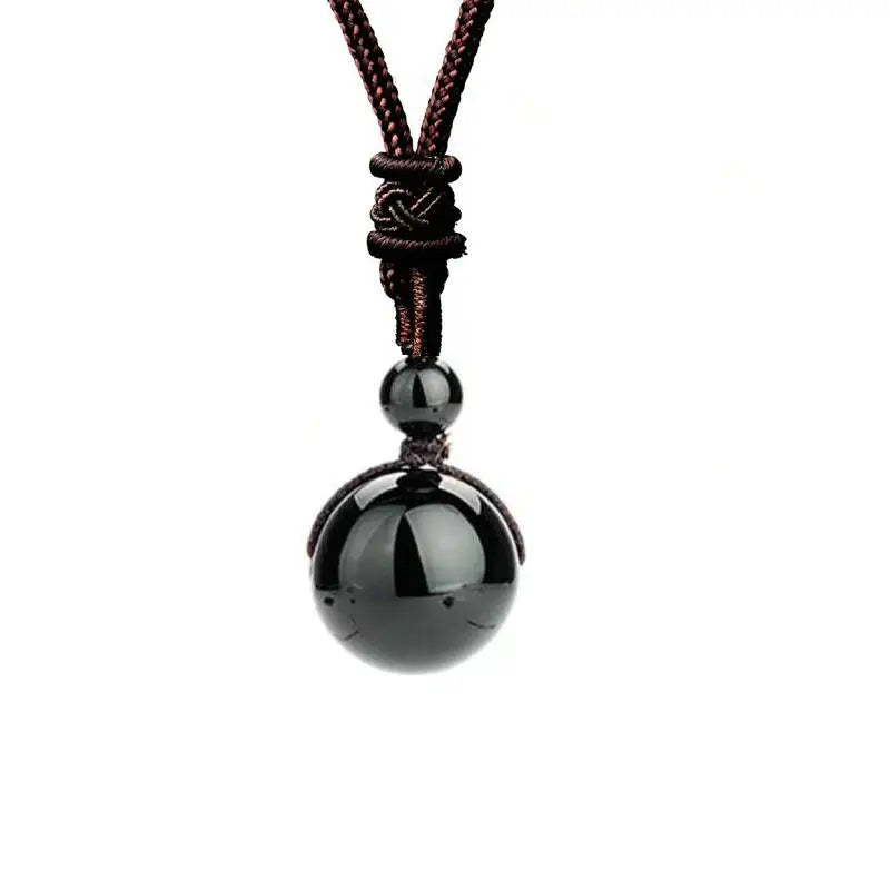 16 Mm Black Tiger Eyes Stone Necklaces with Adjustable Braided Rope Cords Natural Crystal Pendant.