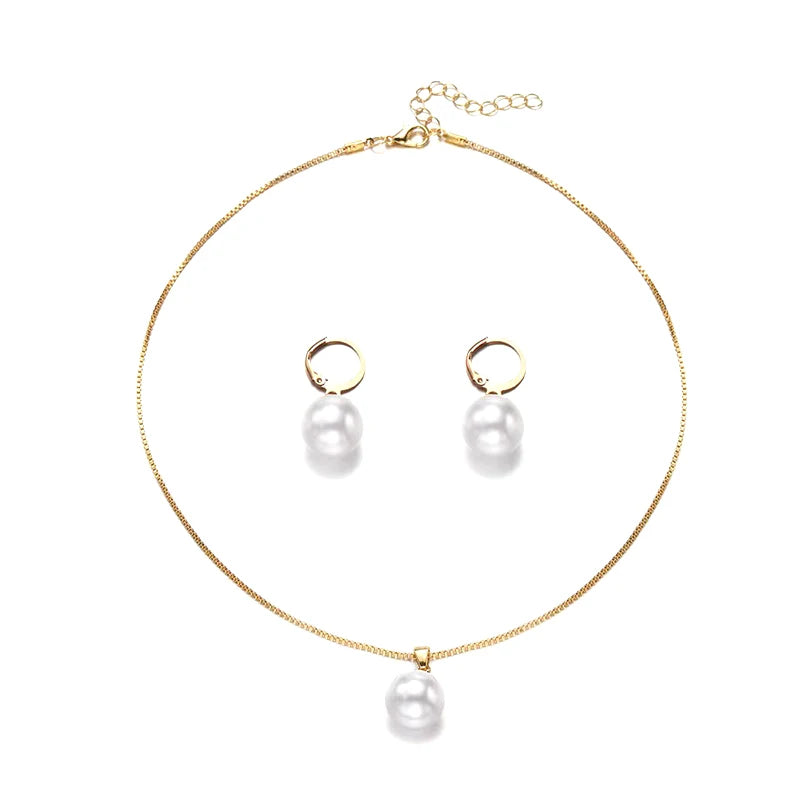 2 Pieces Of Round Pearl Jewelry Set, Earrings, Pendants, Necklaces, Jewelry Set.