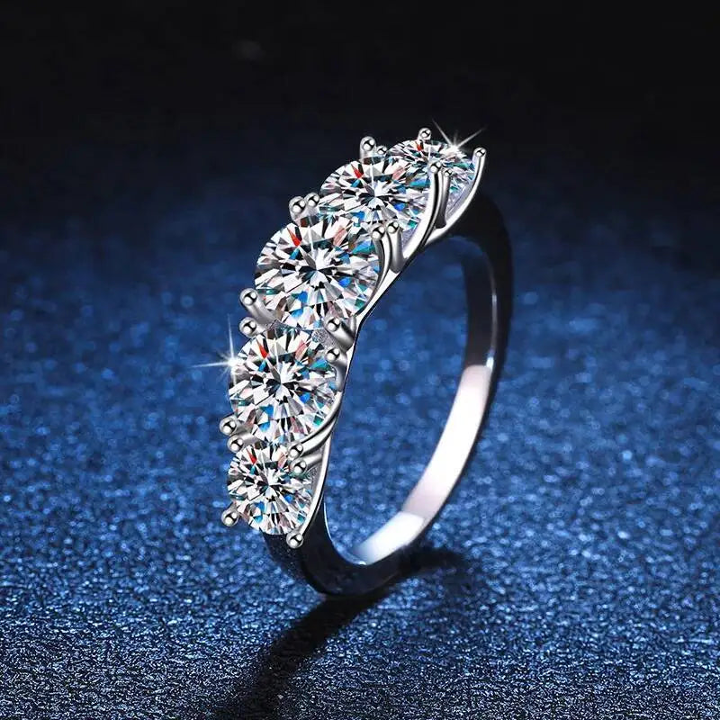 18K Gold 3.6CT Full Moissanite Ring 5-Stone Sparkling  S925 Sterling Silver