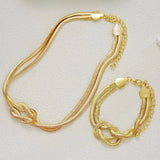 Double Layer Knot Necklace Bracelet Set Gold Color Snake Twisted Chunky Fashion Jewellery Accessories.