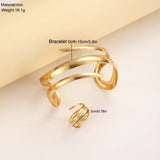 Fashion Metal Open Bracelet & Ring Set For Gold Silver Color Smooth Bangle Rings Elegant Jewellery.
