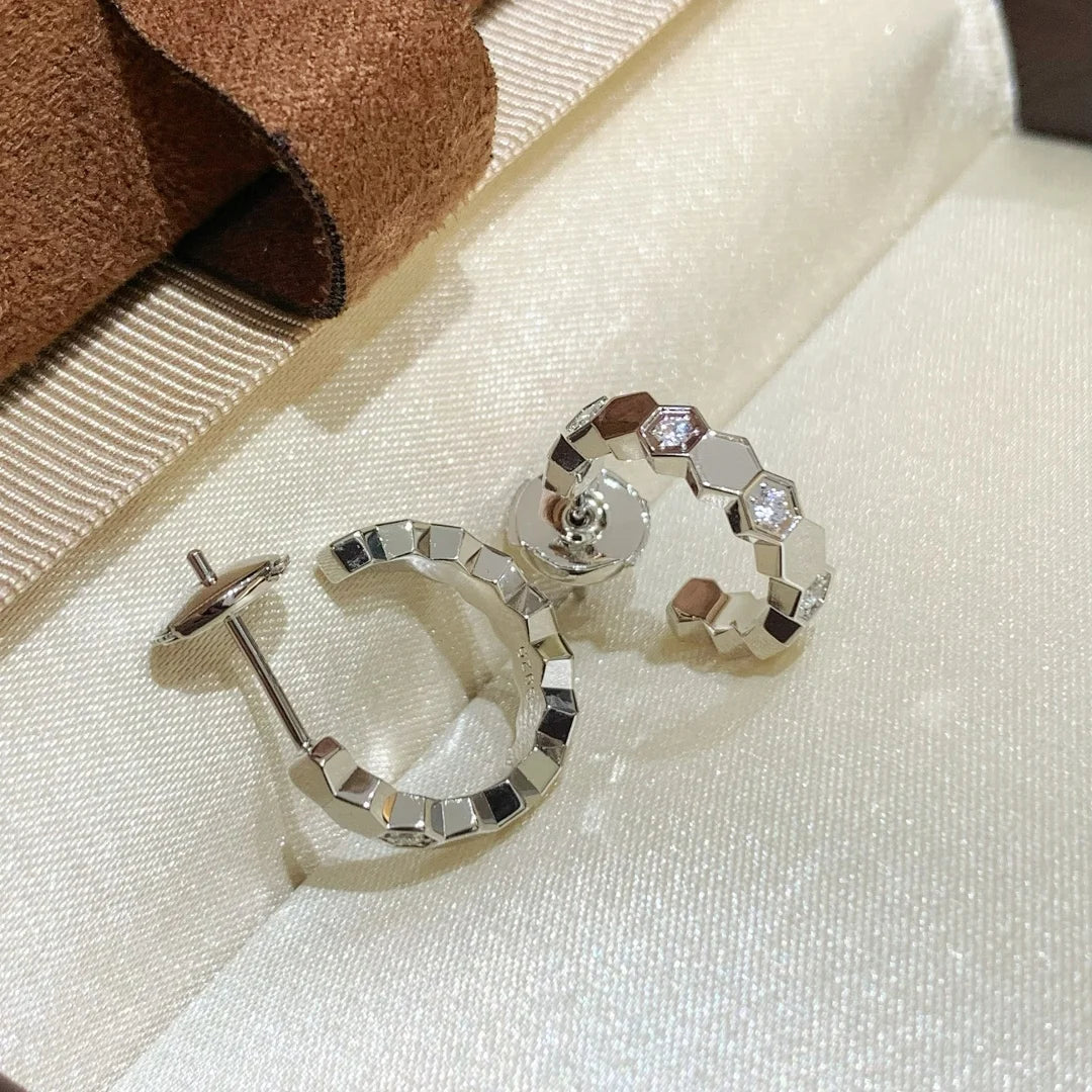 sterling silver diamond inlaid craft honeycomb shaped.