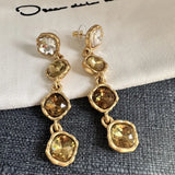 Fashion Jewellery Full Zircon Inlaid Colorful Glass Geometric Stud Earrings Elegant Accessory.