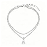 Adjustable Double Layer Cubic Zirconia Six Prong Anklet Summer Beach Waterproof Foot Jewellery.