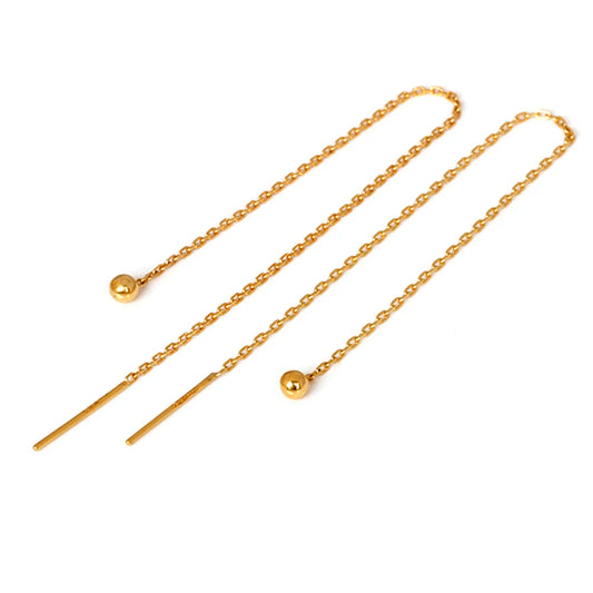 Au750 Fine Jewelry Pure 18K Yellow Gold Earrings 100% Genuine 18 Karat Smooth Beads.