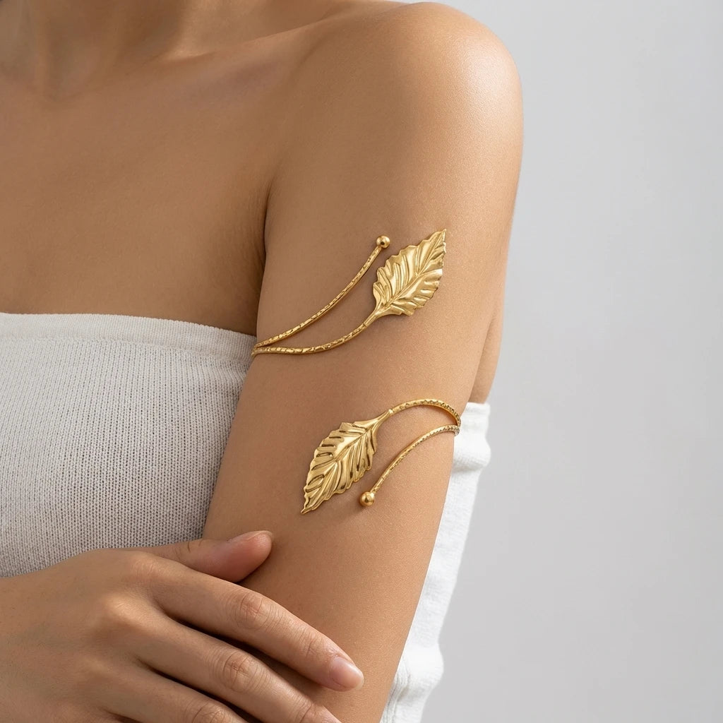 Elegant Sun Adjustable Cuff Bracelet Unique Gold Upper Arm Bangle.