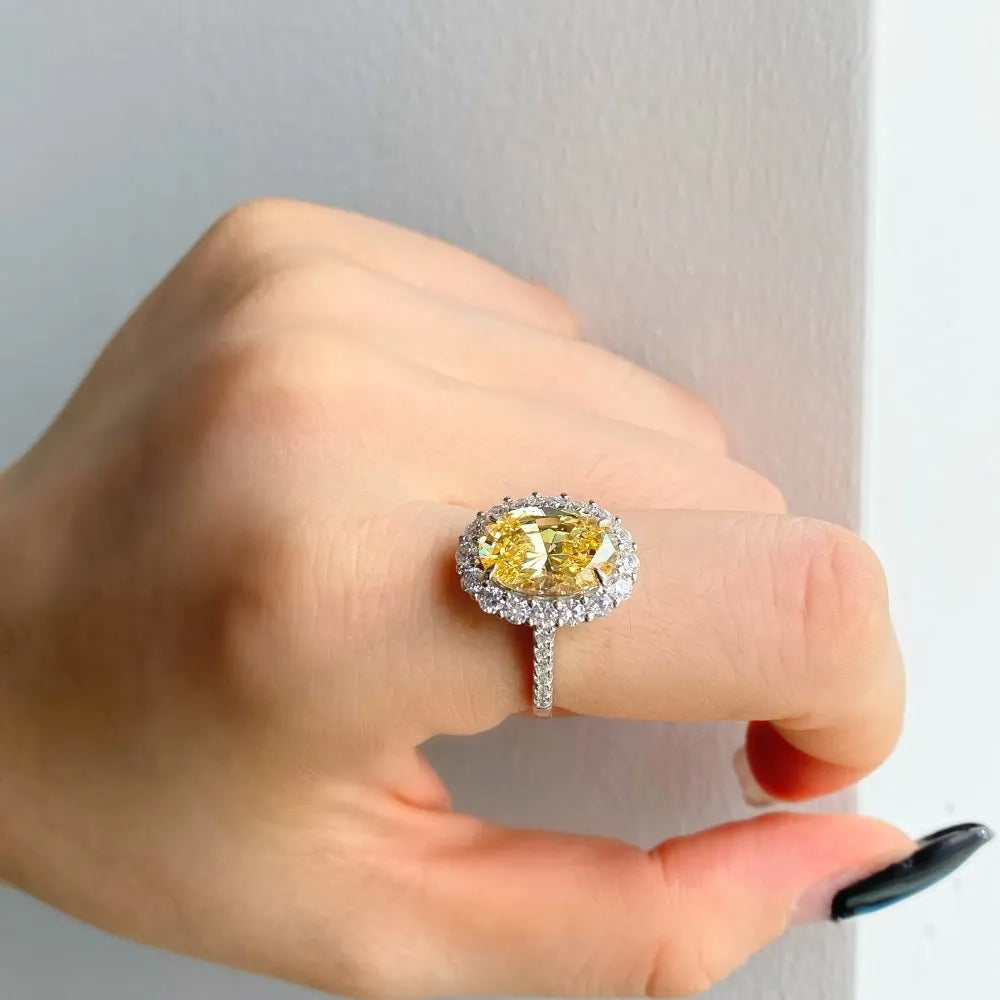 925 Sterling Silver Fine Jewelry Oval Cut 8A Cubic Zirconia Classic Luxury Ring.