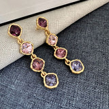 Fashion Jewellery Full Zircon Inlaid Colorful Glass Geometric Stud Earrings Elegant Accessory.
