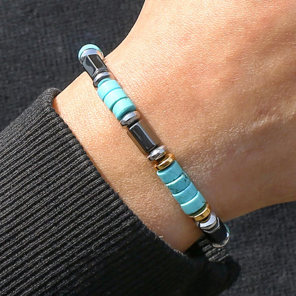 Imitation Natural  Blue Stone Bead Bracelet Fashion Men Summer Jewellery. Alternate View