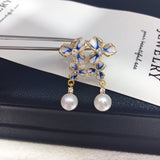 Freshwater Pearl Earrings 7-7.5mm Zircon Symmetry Flower Style Fashion Jewellery.