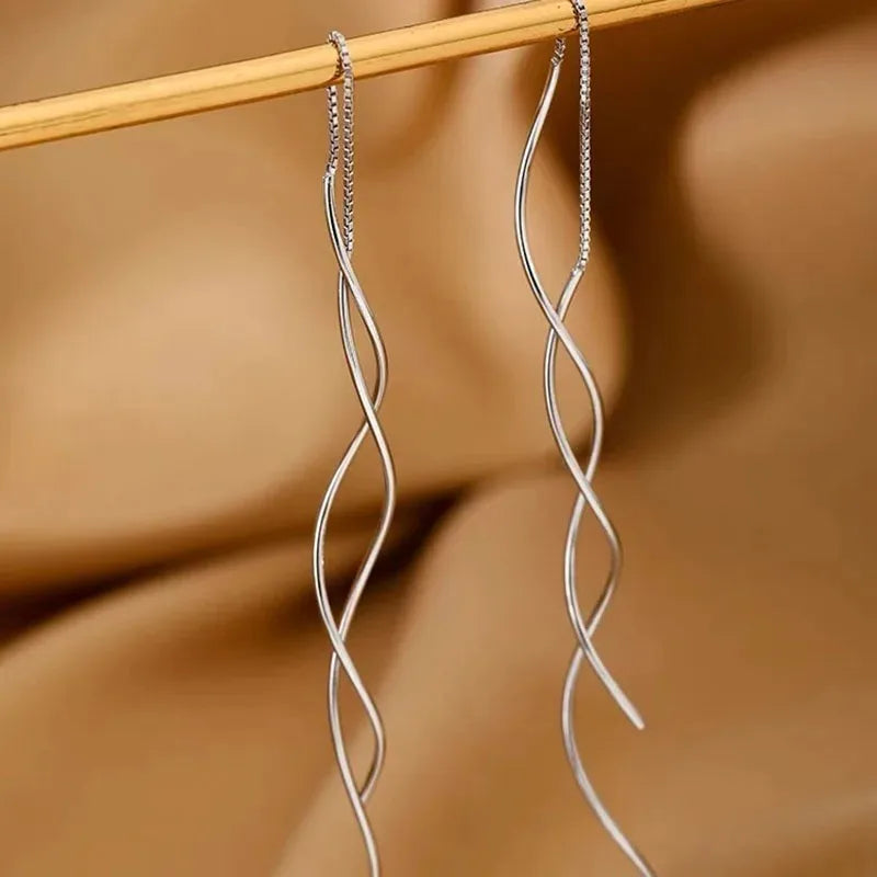 Long Wavy Fringe Hanging Earrings High-End Jewelry.