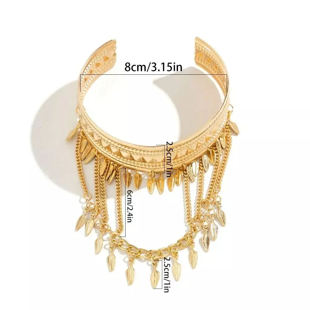 New Metal Tassel Arm Chain Adjustable Fashion Wide Open Bangle Retro Arm Bracelet Women