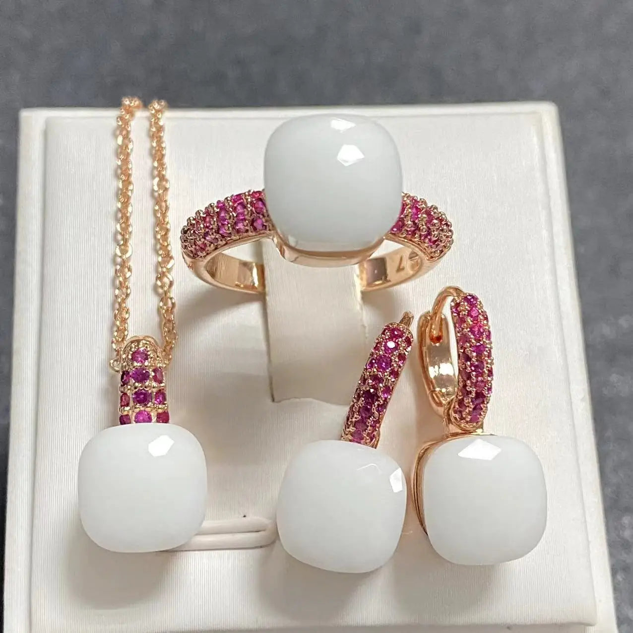3Pcs Rose Gold Plated Jewelry set with Inlay Purple Zircon Crystal