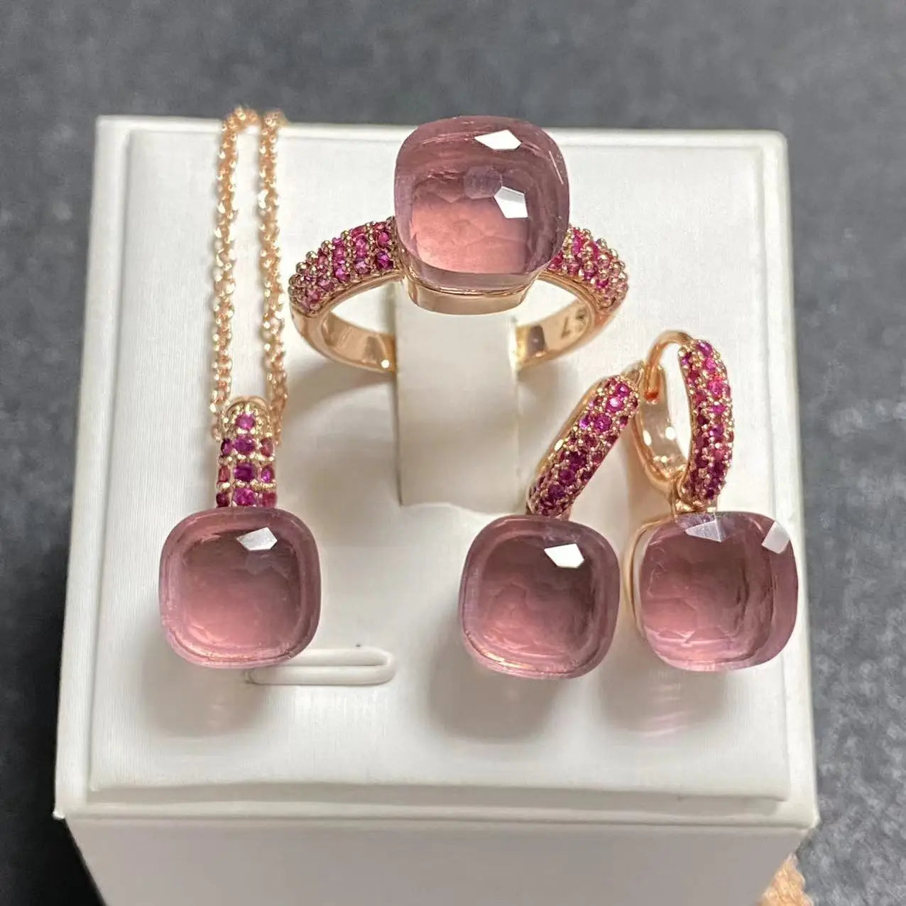 3Pcs Rose Gold Plated Jewelry set with Inlay Purple Zircon Crystal
