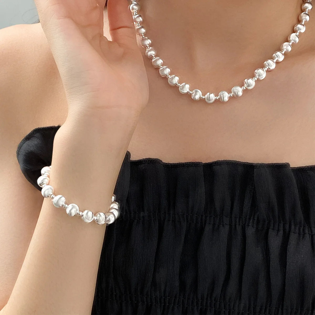 La Monada 16+5cm Simple Silver Bead Bracelets For Women Silver 925 Geometric Bead Chain Sterling 925 Silver Women's Bracelet