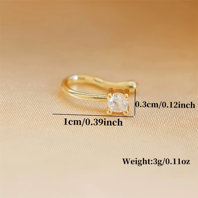 1-Piece Round Zircon Non Perforated Nose Ring Female Brass Material Adjustable Nose Clip.