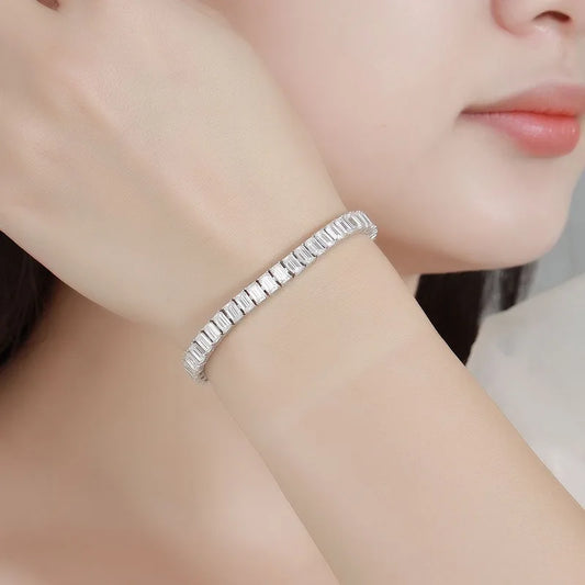 0.4-1ct D Color Emerald Cut Moissanite Tennis Chain Bracelet 925 Sterling Silver.