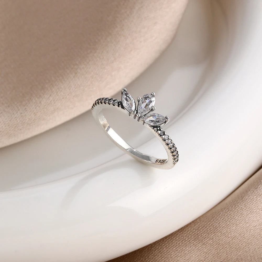 925 Sterling Silver Rings Cubic Zirconia Stackable Bands Heart Arrow Design Jewelry Gift.