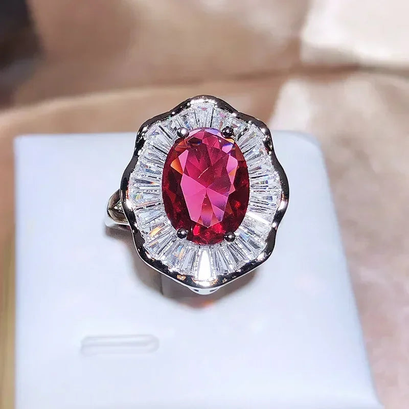 100% S925 Sterling Silver Red Ruby Ring for Women Fine Origin Ruby Gemstone Ring.