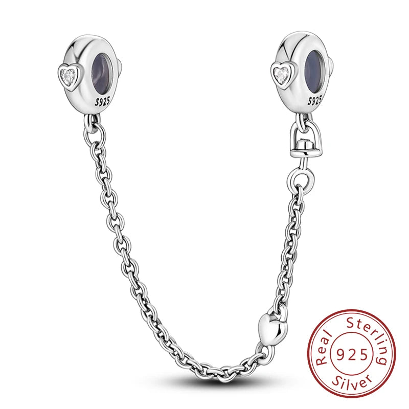Safety Chain Fit Original 925 Sterling Silver Beads Moon Star Butterfly Heart shaped Jewellery Gift.