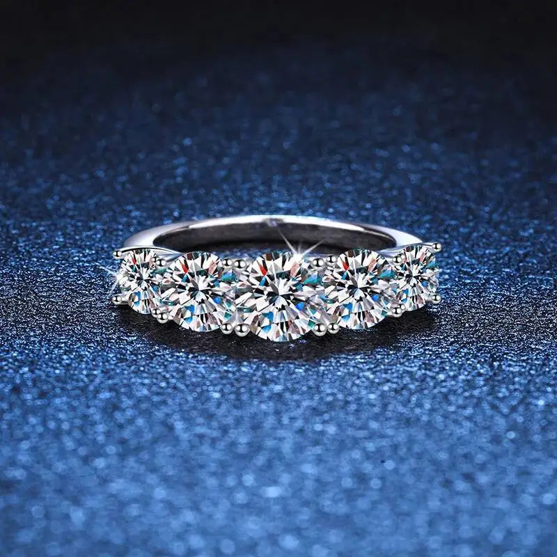 18K Gold 3.6CT Full Moissanite Ring 5-Stone Sparkling  S925 Sterling Silver