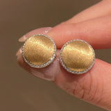 Classic high-end wire drawing inlaid diamond round earrings jewellery.