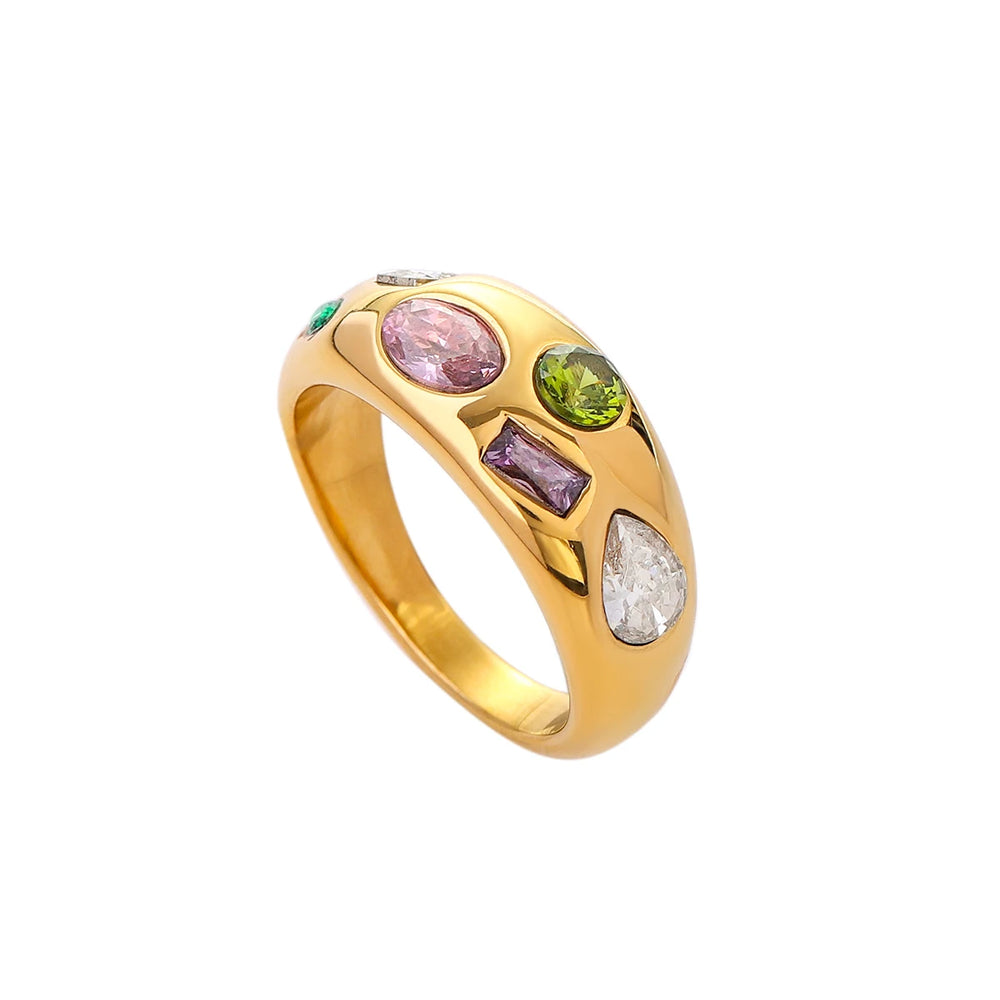 18k gold plating Cubic Zirconia Diamonds Stainless Steel Ring Waterproof jewellery.