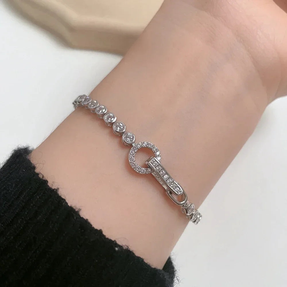 100% 925 Sterling Silver Create Moissanite Party Fashion Women's Chain Bracelet Boutique Jewelry Wedding Ring