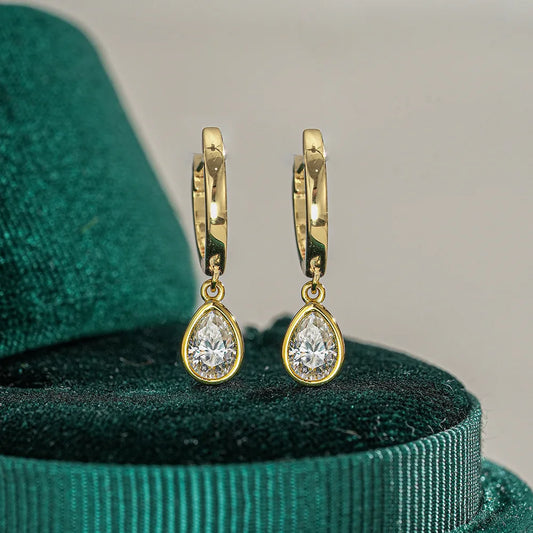 Luxury 100% Real 18k Gold Women's Drop Earrings Moissanite Diamond Earrings