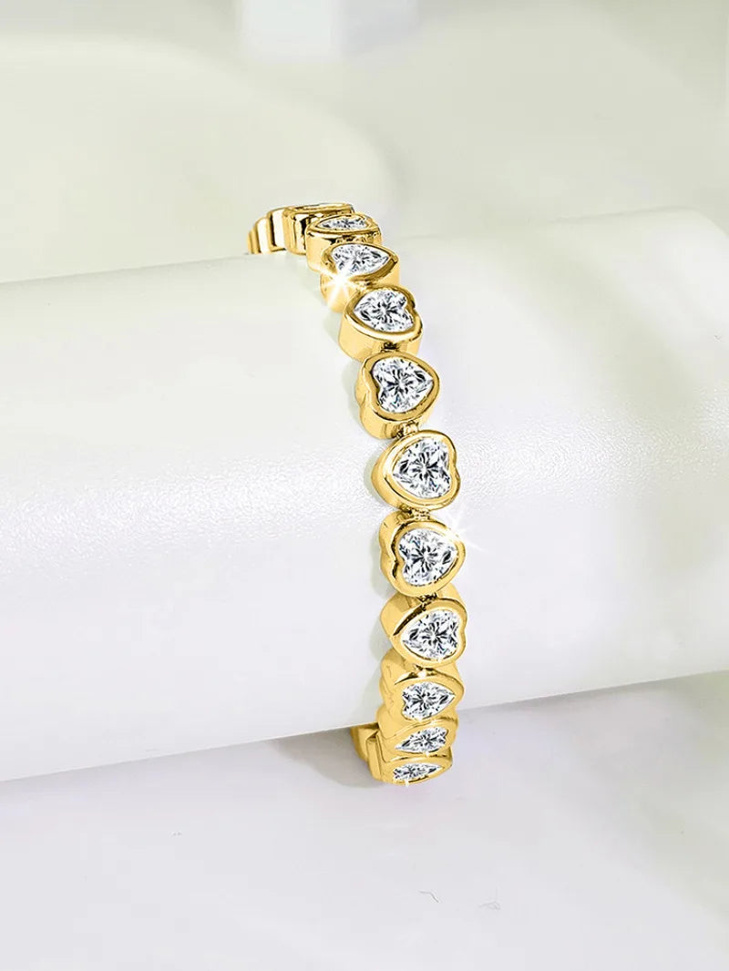 14K Gold Trendy Heart 4mm Lab Diamond Bangle Bracelet Jewellery Gift.