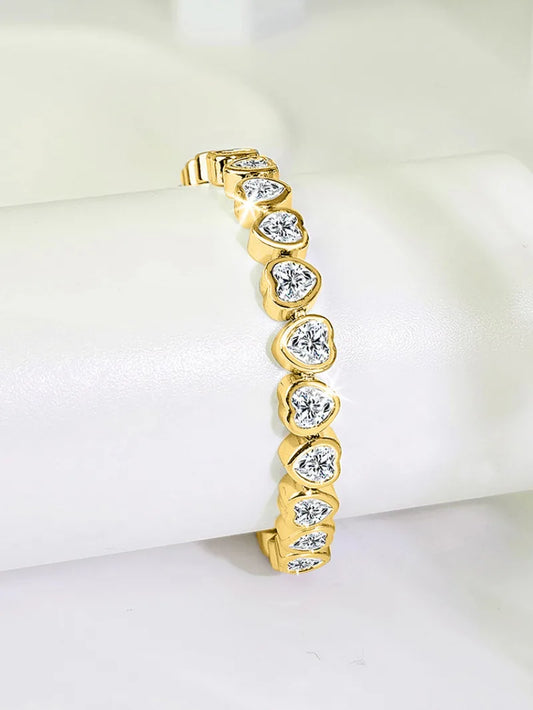 14K Gold Trendy Heart 4mm Lab Diamond Bangle Bracelet Jewellery Gift.