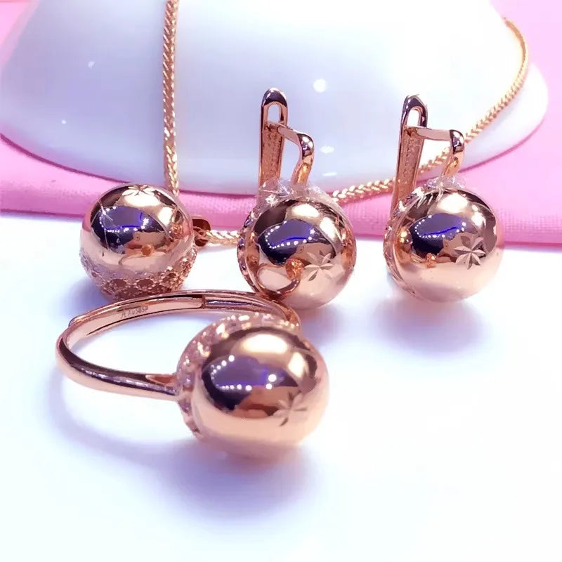 Purple Gold glossy Round sets Exquisite Light Luxury Plating 14k Rose Gold set.