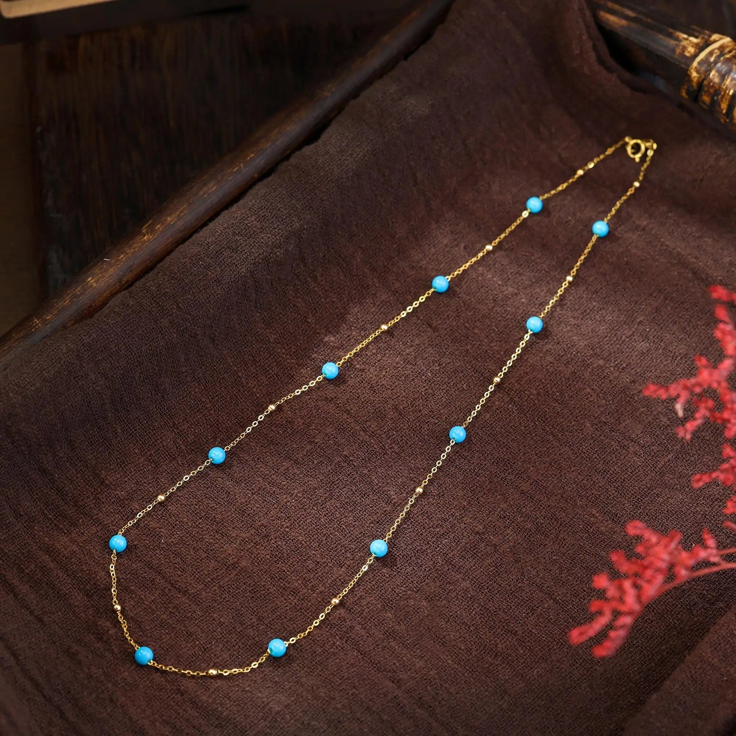 18k gold necklace pendant natural AU750 Natural turquoise Fine jewelry