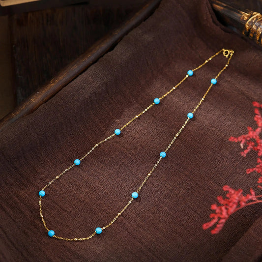 18k gold necklace pendant natural AU750 Natural turquoise Fine jewelry