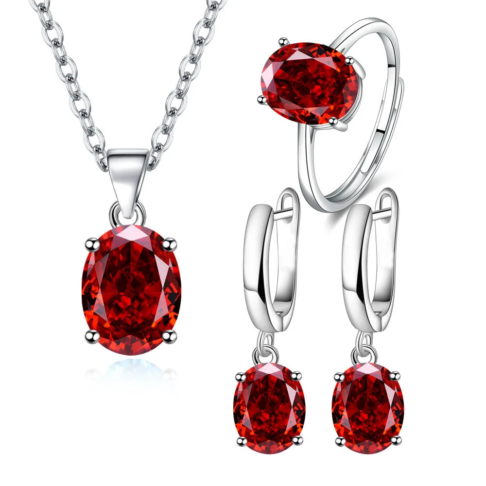 925 Silver Jewelry Sets Elegant Ring Earrings Necklace Accessories.
