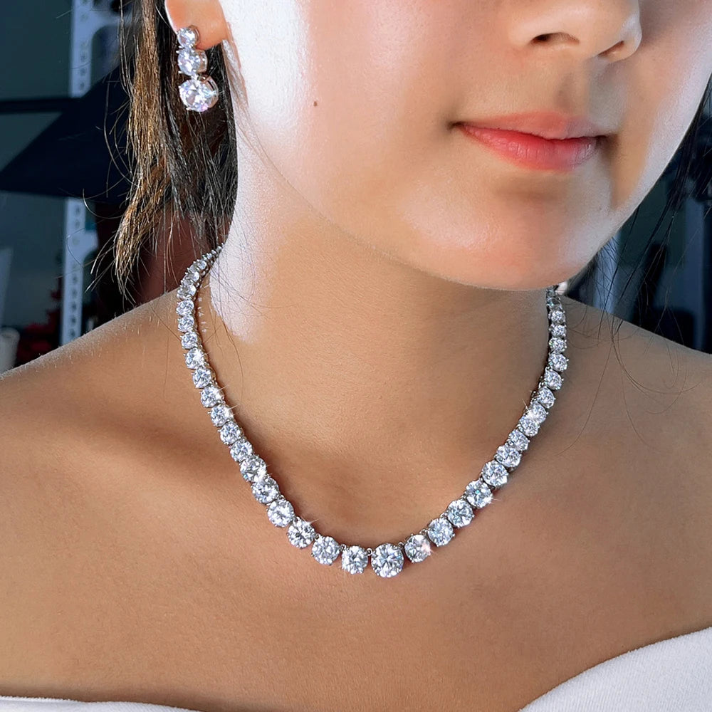 Glittering Round Cubic Zirconia Tennis Necklace and Earrings