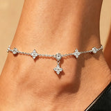 925 Sterling Silver Clover Design Ankle Bracelet Dainty Charm Chain Anklet Adjustable Flower Foot Jewellery.