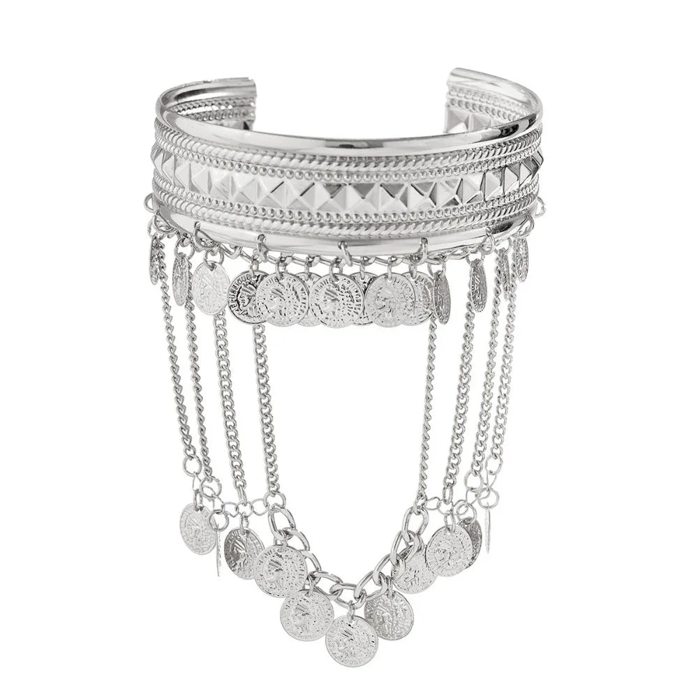 New Metal Tassel Arm Chain Adjustable Fashion Wide Open Bangle Retro Arm Bracelet Women
