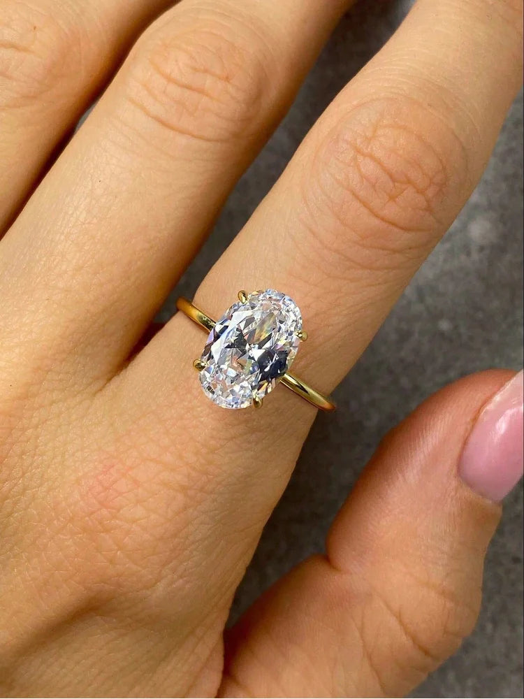 GRA 1-3CT 925 Sterling Silver Rings Oval Cut Solitaire Cubic Zirconia Rings.