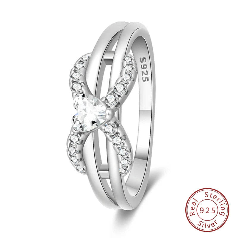 Original 925 Sterling Silver Minimalist Ring Sparkling Cubic Zirconia Ring Jewelry.