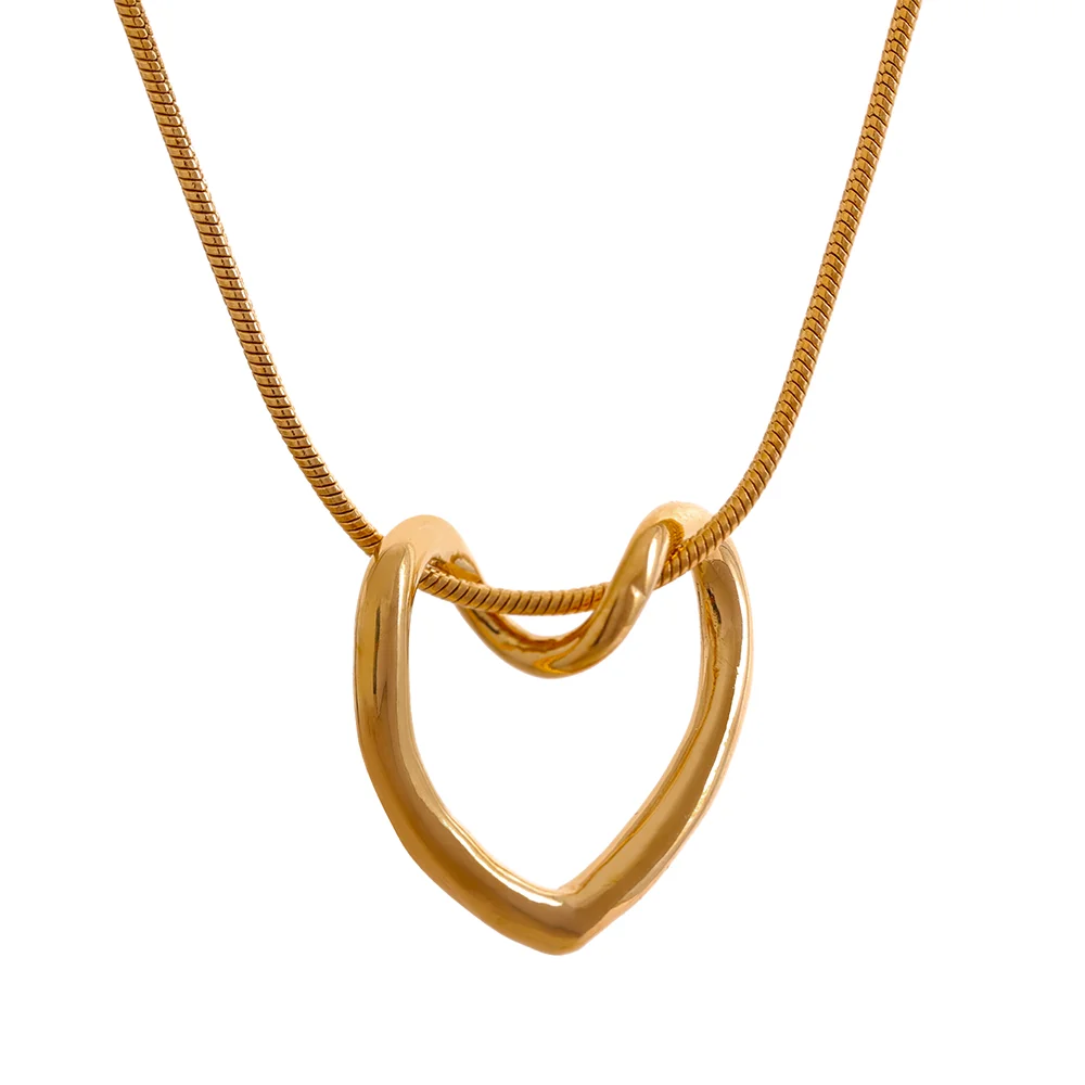 Yhpup Minimalist Golden Stainless Steel Heart Hollow Pendant Necklace for Women Rust Proof Stylish Charm Jewelry Bijoux Femme